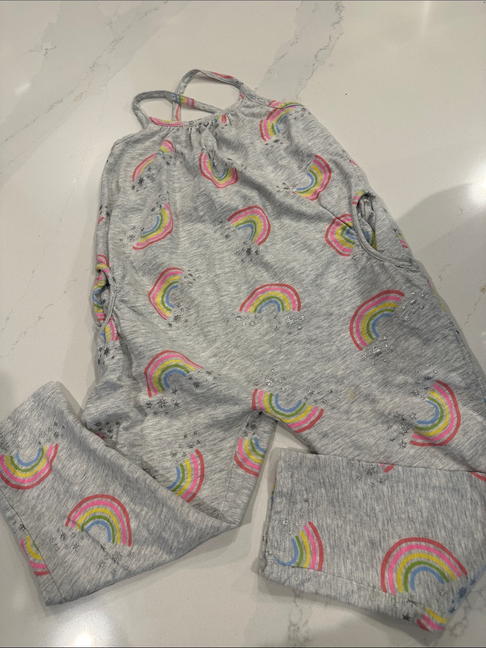 Old Navy Rainbow Gray Tank Jumpsuit with silver stars 100% cotton 4T